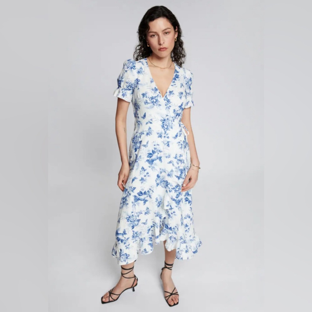 The other stories Linen midi blue floral wrap dress